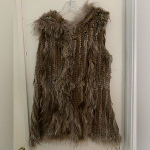 DOLCE CABO Sleeveless Hooded Brown Fur Jacket